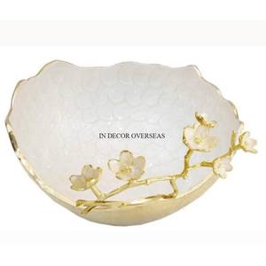 Vente en gros de qualité supérieure en métal 3 compartiments couleur blanc et or bols de service et de décoration avec oiseau de créateur - Product Image 5