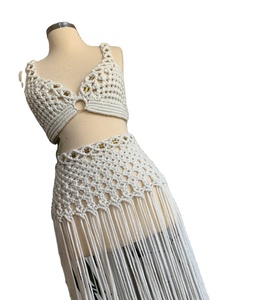 Vestido de Algodón Hecho a Mano de Alta Calidad para Boda, Ropa de Festival Tejida a Mano, Top Corto Tipo Bustier, Vestido de Playa de Macramé para Mujer - Product Image 1
