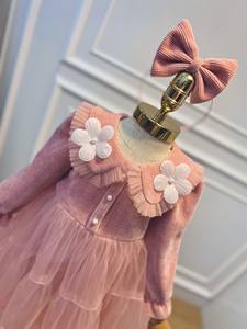 Boutique Design <b>Girls</b> Pink Tulle Princess Party <b>Dress</b> High Quality Long Sleeves Bow Knot Birthday <b>Dress</b> Halter Model Number New - Product Image 2