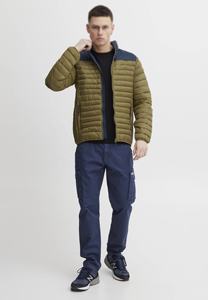 Veste matelassée légère pour homme, vert olive, panneaux d'épaule marine, fermeture éclair sur le devant, chaude, décontractée, pour l'hiver, vêtements d'extérieur, style urbain - Product Image 2