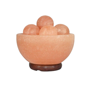 Meilleure couleur naturelle lampe au sel de l'Himalaya Base en bois poli boules de massage avec bol de feu conception de veilleuse fait à la main réel - Product Image 1