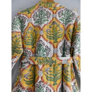 Ropa de dormir de algodón suave Albornoz ropa de dormir bloque estampado kimono largo chaqueta largo camisón traje de baño ropa de playa - Product Image 6