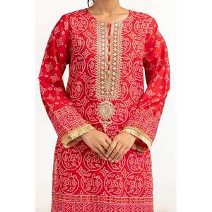 Chemise décontractée en tissu lawn imprimé or et shalwar brodé IUSTTS-716 pour le printemps/été - Product Image 2