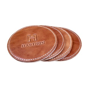 Engraved Leather <b>Coaster</b> <b>Set</b> <b>with</b> <b>Holder</b> Handmade Drink Mats Logo Bulk Export Heatproof Table Decor OEM Factory Supplier India - Product Image 2