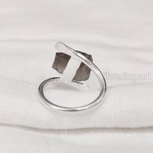 Bijoux en pierre brute Bague pour femme Quartz fumé brut naturel Pierre précieuse Pierre de naissance Bague croisée Bague en argent sterling 925 faite à la main - Product Image 5
