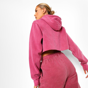 Sudadera con capucha recortada de gran tamaño con lavado ácido de lana de Invierno para mujer de lujo a precio bajo al por mayor estilo Vintage - Product Image 1