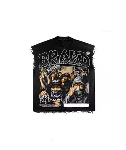 2025 logotipo personalizado Hip Hop camiseta 300gsm francés Terry muy desgastado rasgado DTG impresión moda Hip Hop hombres camisetas - Product Image 6