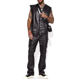 Cheap Wholesale Price Customized Design High Heavyweight Breathable Windproof Faux <b>Leather</b> Slim Stacked Flared Pants Customized - Product Image 1