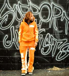 2025 Streetwear Washed Sweat Suit Cremallera Sudaderas con capucha Conjunto de chándal Estampado personalizado Lavado ácido Distress Pantalones de chándal acampanados y conjunto de Sudadera con capucha - Product Image 1