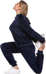 Sweat à capuche et jogging pour femme en velours deux pièces avec diamants personnalisés ensemble de survêtement en velours 2 pièces avec strass à la mode - Product Image 3