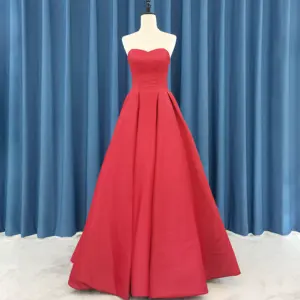 2024 Summer Strapless Red Satin Corset Bridal Gown Slim Fit Floor Length Evening Gown