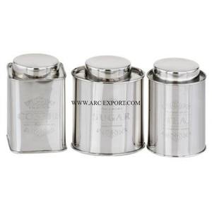 Lot de 3 Pots de cuisine en acier inoxydable poli miroir Qualité supérieure Vintage Top Vente Accessoires de cuisine Conteneurs alimentaires - Product Image 1