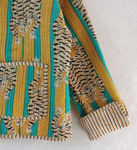 Veste matelassée 100% coton pour femmes réversible imprimé tigre nouvelle rayure Vintage Style Boho indien empreinte de main décontracté vêtements d'extérieur d'hiver - Product Image 4