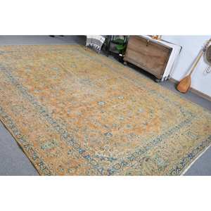 Large Area Turkish <b>Rug</b> Classic Orange Blue 9.5 X 12.8ft <b>Abstract</b> Pattern Wool and Latex Backing for Living Room - Product Image 5