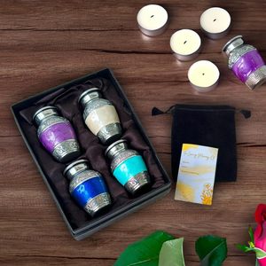 American Style Multi-Color Enameled <b>Keepsake</b> Cremation Urn Set of 4 with Gift <b>Box</b> Small Urns Supplies - Product Image 1