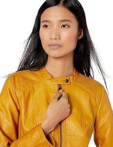 Blouson bombardier en cuir jaune pour dames Blouson court en cuir pour femmes Blousons bombardiers pour femmes Vestes d'extérieur pour femmes avec impression de logo personnalisé - Product Image 2