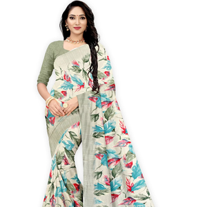 Saree à imprimé floral vert clair Chaque rêve <span class=keywords><strong>de</strong></span> la mariée indienne-Vêtements traditionnels indiens et pakistanais pour femmes - Product Image 1