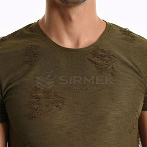 T-shirt en coton uni pour homme, coupe décontractée, col rond, effet usé, pour les activités décontractées, en plein air, au quotidien, en ville, en été - Product Image 6