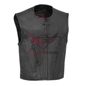 Chaleco de moto para hombre de piel de vaca auténtica 100% personalizado, transpirable, informal, con cremallera diagonal, diseño de solapa para motociclistas de invierno - Product Image 1