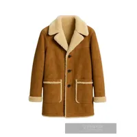 Manteau en cuir brun doublé de fourrure de mouton avec poches avant