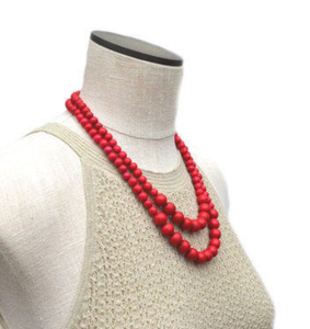 Trendy <b>Red</b> Wooden Necklace Beaded <b>Scarf</b> Necklace, Fringe Beaded Bandana - Product Image 3