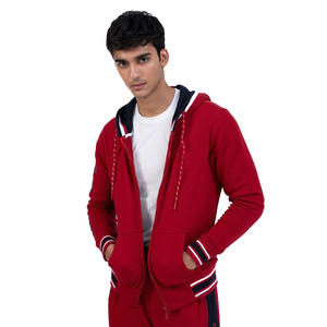 ชุดวอร์มมีซิปสำหรับผู้ชายผ้าฝ้ายสีน้ำตาลแดง100% มีสไตล์ออกแบบได้ตามต้องการสำหรับยิมฟิตเนสระบายอากาศได้ดีและเป็นมิตรกับสิ่งแวดล้อม - Product Image 4