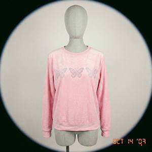Sweat-shirt à col rond en velours doux de haute qualité, manches longues, hiver, 100% coton, rose, pull-over, service OEM - Product Image 3