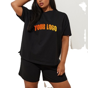 100% Cotton Summer Casual Wear T Shirt Women's 2-Piece Lace High Street Style Short <b>Set</b> Custom Logo Oversized Ladies Short <b>Set</b> - Product Image 1