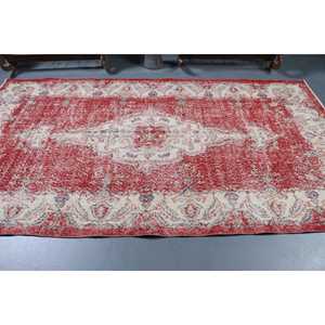 พรมตุรกีวินเทจ ขนาดใหญ่ 5.2x8.8 ฟุต พรมขนสัตว์ลายพรางสีแดงขาว - Product Image 3