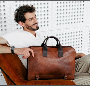 Large Messenger Bag for Men, Genuine Leather Bag Monogram Cross Body Computer Sling Gifts for Him Leather <b>Briefcase</b> Man - Product Image 1