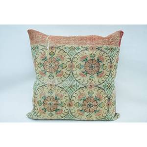 28x28 Inch Beige Wool Kantha Patchwork <b>Pillow</b> with Vintage Paisley Pattern Woven Technique - Product Image 1