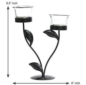 Porte-bougie décoratif en fer avec feuilles, design moderne pour la décoration de la maison et du bureau, mariages, fêtes, événements, fabriqué en Inde. - Product Image 4