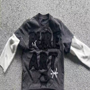 Camiseta de manga larga de algodón 100% de alta calidad personalizada, camiseta de waffle de doble capa, parche Vintage bordado, lavado ácido, camiseta para hombres 2024 - Product Image 4