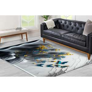 Tapis Fleurs et Papillons, Tapis Moderne de Luxe à Motifs Floraux, Tapis Fin Non Tissé - Product Image 3