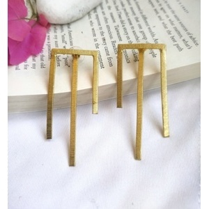 SOUMYA CREATIONS - Pendientes de Latón Hechos a Mano, Chapados en Oro, Geométricos, Minimalistas, Texturizados, Unisex, para Boda, Compromiso, Regalo, Joyería - Product Image 3
