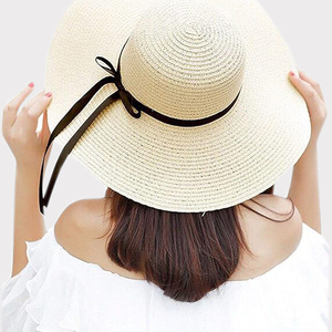 Sombrero de punto de paja de rafia de ala grande Vintage para niñas, elegante sombrero de playa de campo francés, sombrero de Panamá liso para ciclismo al aire libre de verano - Product Image 1