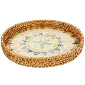 Handmade Natural Rattan Serving Tray Eco-Friendly Home Decor Mother Pearl Inlay Mosaic Design Elegant Lightweight for Catering - Product Image 5
