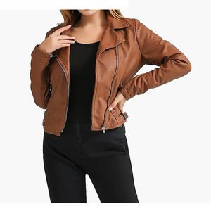 Chaqueta de Cuero Casual para Mujer con Textura Lisa y Limpia, Ajuste Cómodo, Forro de Nailon Impermeable y Ecológico - Product Image 4