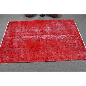 Tapis plat en laine rouge turque vintage moderne de 3,8x6 pieds avec motif patchwork pour les décorations de salon ou de couloir - Product Image 3