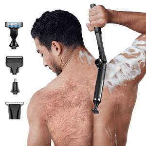 Kit de Afeitado Eléctrico Recargable Inalámbrico 4 en 1 para Hombre, Afeitadora de Espalda Impermeable, Recortadora con Mango Ajustable y Cuchillas de Cerámica para Vello Corporal - Product Image 3