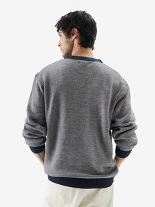 Tendance respirant personnalisé dernière mode qualité supérieure hiver 100% coton boucle tricot remplir manches décontracté hommes pull - Product Image 2