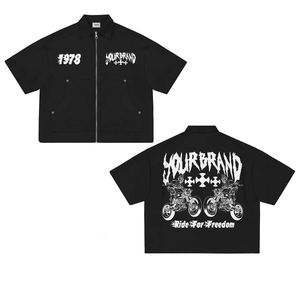 2024 Custom High Quality Screen Print Crop <b>Top</b> Boxy Cotton Streetwear Vintage Zipper <b>Men</b> Casual <b>Polo</b> T-shirt Breathable - Product Image 3