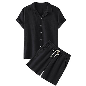 High Quality Men's Summer Casual Style Breathable Cotton T-<b>Shirts</b> and Shorts Modern Fashion Plain Design - Product Image 2