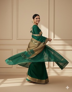 Magnifique sari en soie Tussar multicolore pour femmes, confectionné avec des détails artistiques et un tissu fluide et doux, provenant d'Inde - Product Image 3