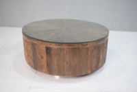 Table basse ronde de style industriel moderne, écologique, de qualité supérieure, base en fer, plateau en bois, meubles pour la maison, hôtel, restaurant, café