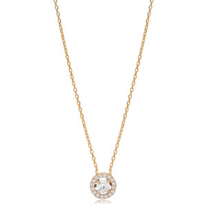 Collier pendentif en argent sterling 925 fait main en Turquie, tendance, avec zircon blanc, forme ronde minuscule, pour mariage, vente en gros - Product Image 6