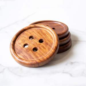 Luxury <b>Wooden</b> <b>Button</b> Shape Coasters Premium Handmade Tableware - Product Image 1