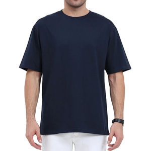 T-shirt en molleton surdimensionné pour homme, été, 100% coton, respirant, écologique, manches courtes, col rond, épaules tombantes, grande taille, uni - Product Image 1