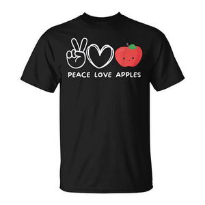 Camiseta Peace Love Apples unisex para adultos, manga corta, cuello redondo, serigrafía, diseño promocional - Product Image 2