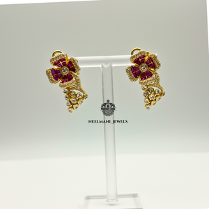 Flower Design Kanthi Necklace Set with <b>Ruby</b> Earrings for Weddings - Product Image 2